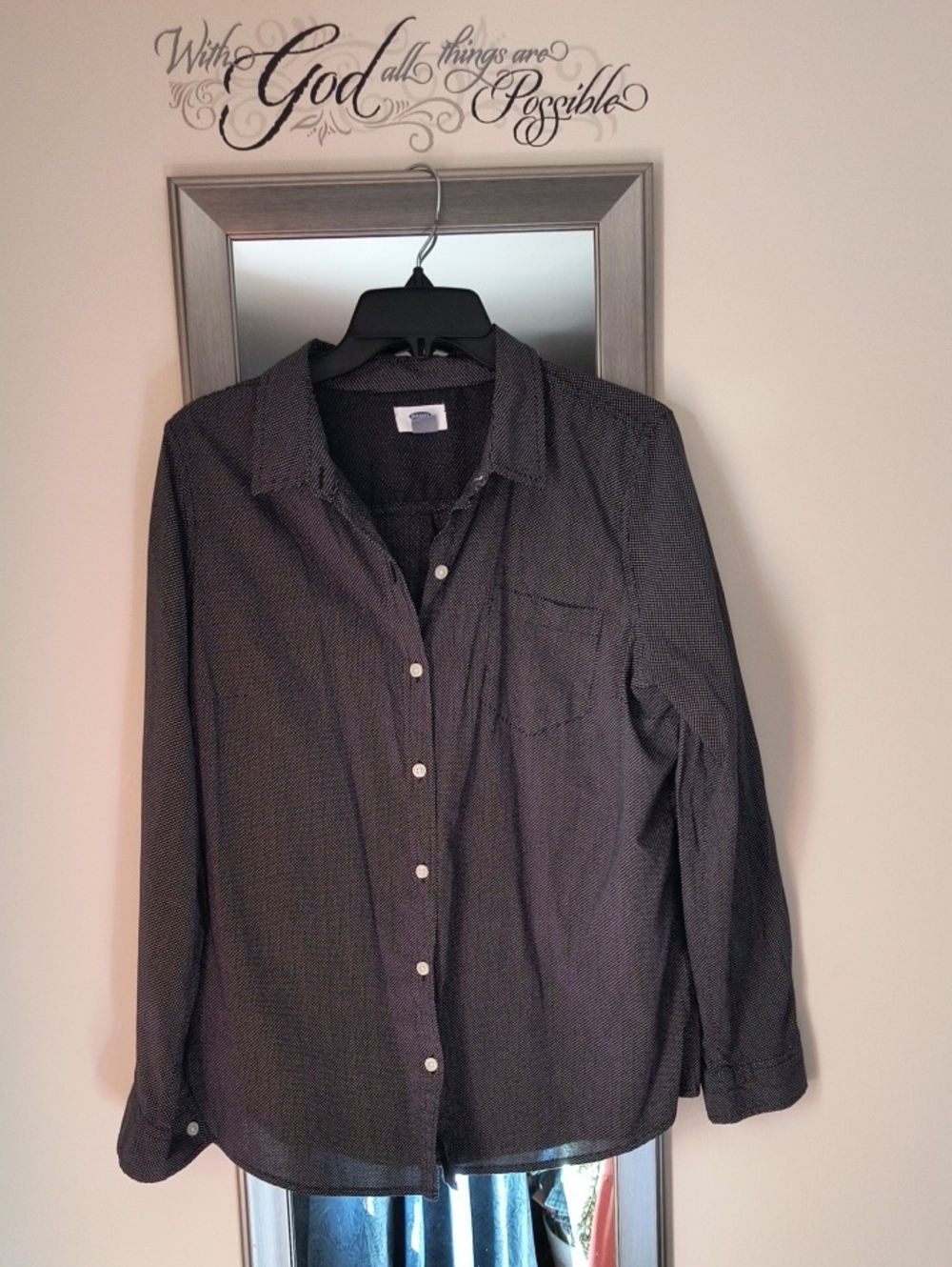 Old Navy Long Sleeve  Black Shirt with White Polka Dots